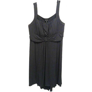 En Focus Jeweled Cocktail Dress Plus Women's Sz 18W Black Sleeveless Party Glam